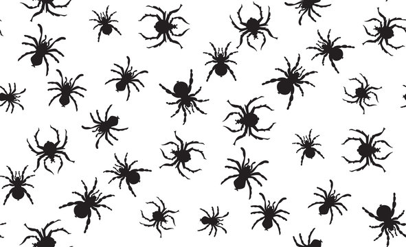 Vector seamless background of spiders. Chaotic spiders
