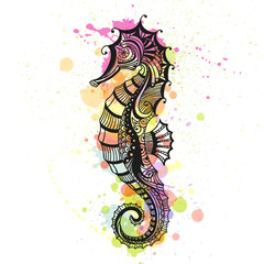 Vector Illustration of an Abstract Ornamental Sea Horse