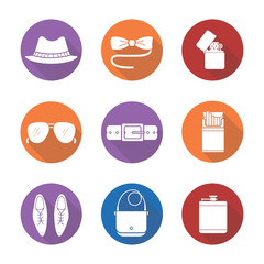 Fototapeta premium Men's accessories flat design long shadow icons set