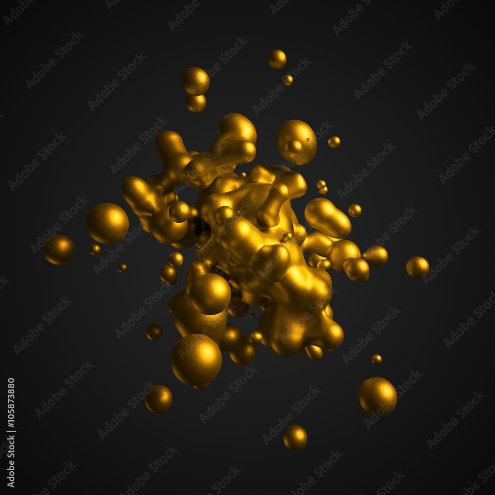Poster abstract 3d rendering of chaotic liquid in empty space. background with dynamic fluid splash. design