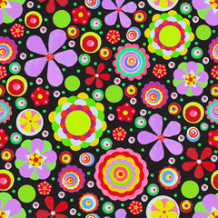 Seamless fantasy flower, plant vector pattern cheer up background. Made of acrylic, watercolor, handmade, from original canvas art. Grunge paint with brush stroke effect and scratches. 3d shadows. 