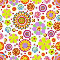 Seamless fantasy flower, plant vector pattern cheer up background. Made of acrylic, watercolor, handmade, from original canvas art. Grunge paint with brush stroke effect and scratches. 3d shadows. 