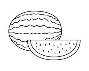 Line icon watermelon and slice of watermelon. Vector illustration.
