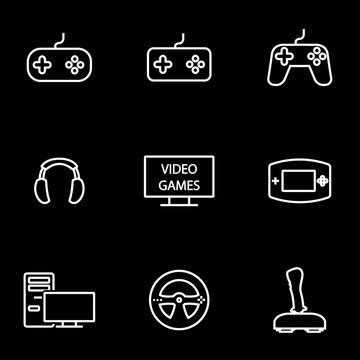 Vector line video games icon set. Video Games Icon Object, Video Games Icon Picture, Video Games Icon Image - stock vector