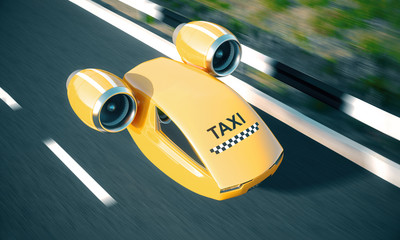 Yellow taxi car driving on a road. Fast motion blurred taxicab perform fast delivery of passenger © sergeysan1