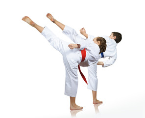 Man and woman performing a high kick © andreyfire