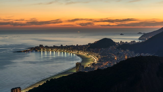 Copacabana Beach high angle sunset shot.
Establishing time lapse shot.