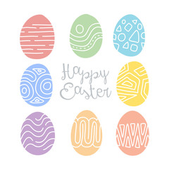 Happy Easter egg hand drawn. Greeting card templates with Easter eggs, isolated on white background. Ornament, decor, colorful, different colors. Illustration, vector EPS 10