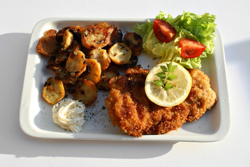 bio-schnitzel lifestyle selbstgemacht bratkartoffeln salatbeilage ernährung werbetafel 