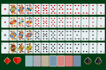 Poker cards full set. Flat design. Poker set with isolated cards on green background © Golden Sikorka