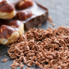 chocolate with nuts grated on a grater