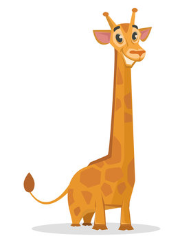 Happy cartoon giraffe. Vector flat illustration