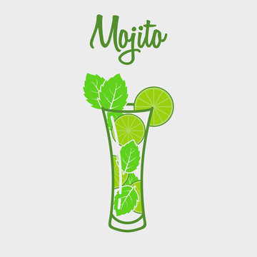 Mojito classic cocktail colored web icon on a white background. Vector illustration. Design element for poster, menu or logo
