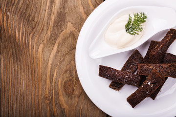 Bread toast on a plate for beer with space for text