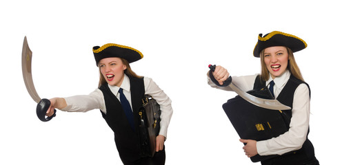 Woman pirate isolated on the white