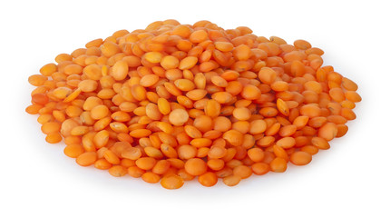 Heap of red lentil isolated