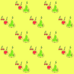 fruits pattern with apple, pear, cherry,