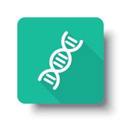 Flat white Dna web icon on green button with drop shadow