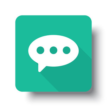 Flat white Comment web icon on green button with drop shadow