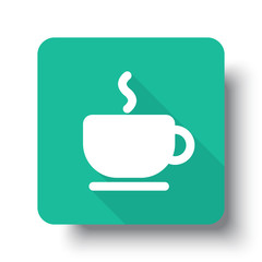 Flat white Coffee web icon on green button with drop shadow