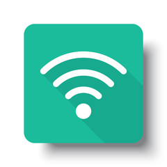 Flat white Wireless web icon on green button with drop shadow
