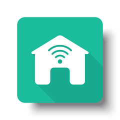 Obraz premium Flat white Smart Home web icon on green button with drop shadow