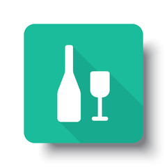 Flat white Wine web icon on green button with drop shadow