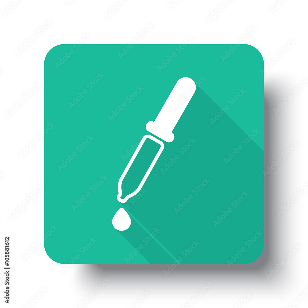 Wall mural flat white pipette web icon on green button with drop shadow