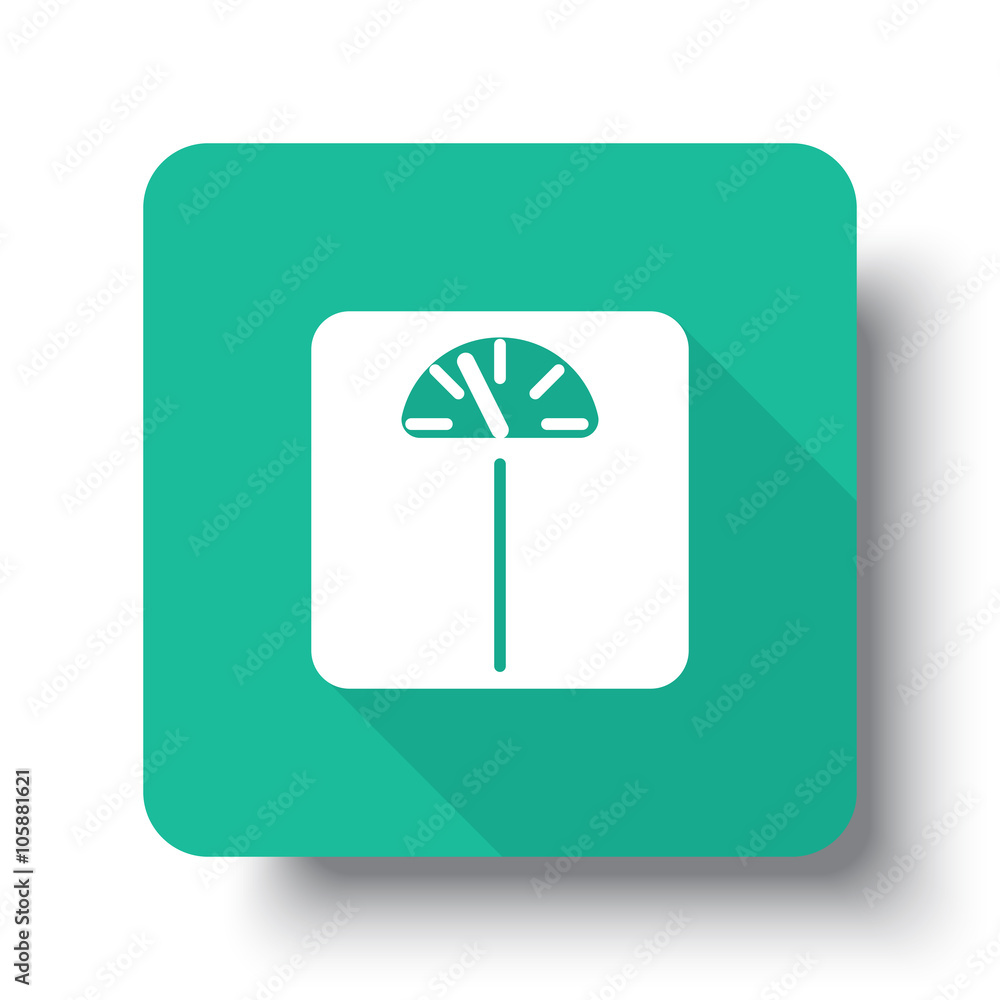 Wall mural flat white personal scale web icon on green button with drop sha