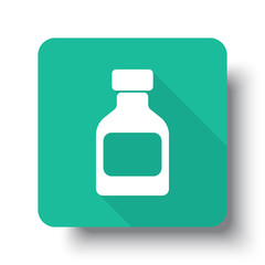 Flat white Medicine Bottle web icon on green button with drop sh