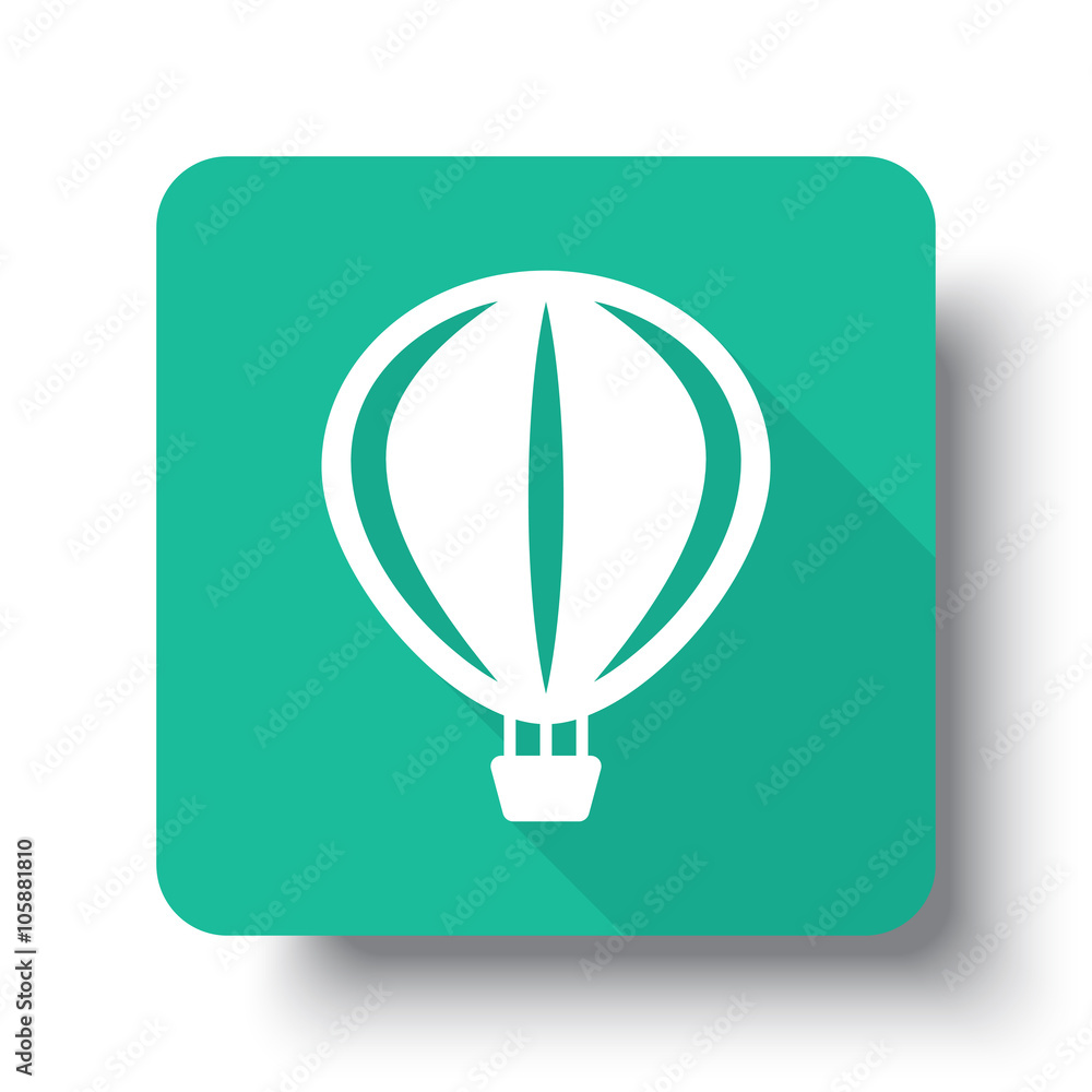 Wall mural flat white air balloon web icon on green button with drop shadow