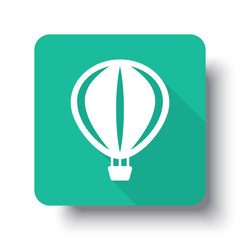 Flat white Air Balloon web icon on green button with drop shadow