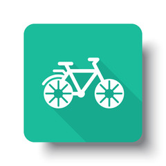 Flat white Bicycle web icon on green button with drop shadow