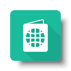 Flat white Passport web icon on green button with drop shadow