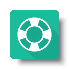 Fototapeta premium Flat white Life Buoy web icon on green button with drop shadow
