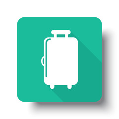 Flat white Luggage web icon on green button with drop shadow