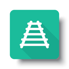 Flat white Railroad web icon on green button with drop shadow