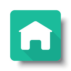 Flat white Home web icon on green button with drop shadow