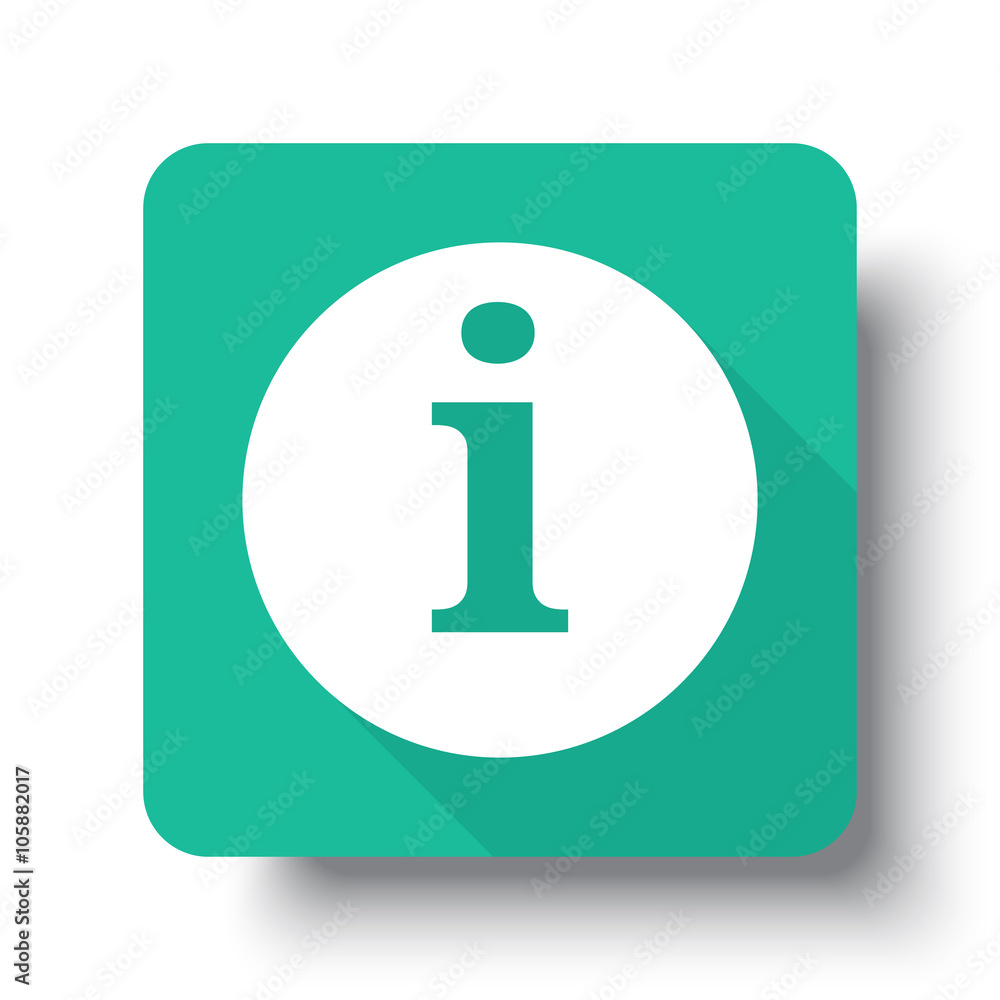 Wall mural flat white information web icon on green button with drop shadow