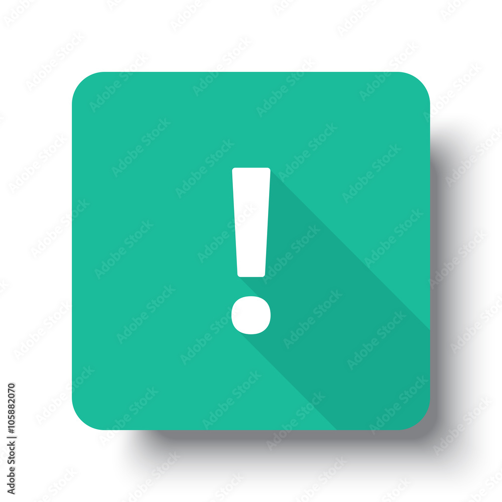 Wall mural flat white exclamation mark web icon on green button with drop s