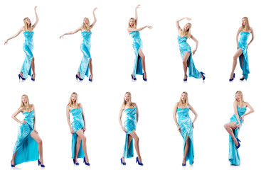 Fototapeta premium Fashion concept with tall model on white