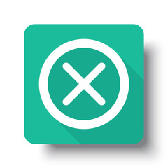 Flat white Cancel web icon on green button with drop shadow