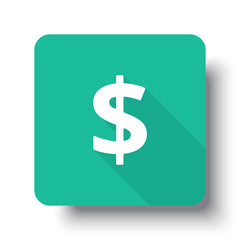 Flat white Dollar web icon on green button with drop shadow