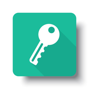 Flat White Key Web Icon On Green Button With Drop Shadow