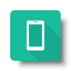 Flat white Mobile Phone web icon on green button with drop shado