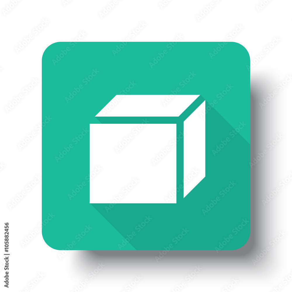 Wall mural flat white 3d box web icon on green button with drop shadow