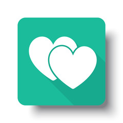 Flat white Love Sign web icon on green button with drop shadow