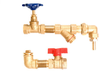 Metal water pipes on a white background