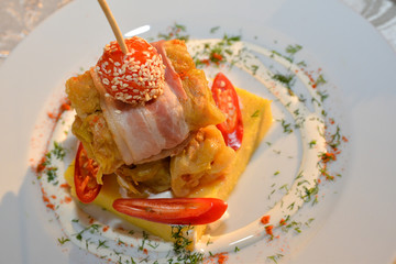 Cabbage stuffed on polenta