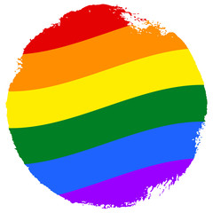 Gay and LGBT rainbow flag. Culture symbol. Handmade. Textured, made with acrylic paint and canvas. Grunge, isolated on white. 